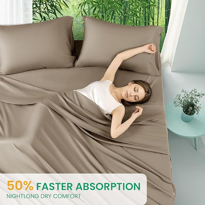 SONORO KATE 100% Viscose Derived from Bamboo_Sheets King Size, Ultra Breathable & Cooling Bed Sheets for Hot Sleepers, Hotel Luxury Silky Bedding Sheets, 16" Deep Pocket - 4PC (Simply Taupe,King)