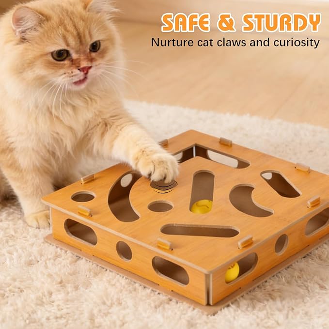 Cat Nail File Enrichment Box, Scratch Puzzle, Stress-Free Nail Care Alternative, Interactive Maze Scratcher with Bell Ball for Indoor Cats