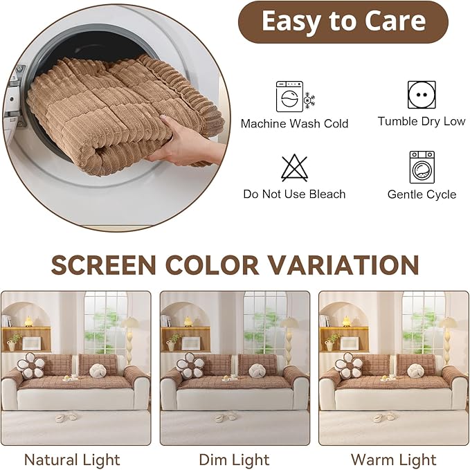 OstepDecor Washable Couch Cover for Dogs, Thick Pet Friendly Sofa Covers, Soft Couch Protector, Paw Cart Sofa Slipcovers, Cushion Protector for Leather, Sectional, Loveseat (27.6" x 27.6", Brown)
