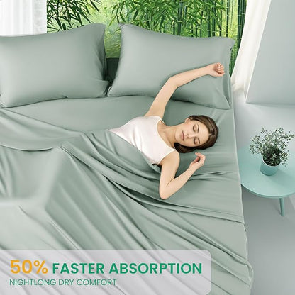 SONORO KATE 100% Viscose Derived from Bamboo_Sheets Cal King Size, Ultra Breathable & Cooling Bed Sheets for Hot Sleepers, Hotel Luxury Silky Bedding Sheets, 16" Deep Pocket - 4PC (Sea Glass,Cal King)