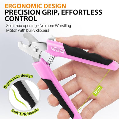 IREDOON Dog & Cat Nail Clippers, 4Cr13 Stainless Steel Razor Sharp Blade - Professional Pet Grooming Tool with Nail File, Small Hand Friendly & Non-Slip Grip (Pink)