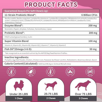 NATURE TARGET Probiotics for Dogs & Digestive Enzymes for Digestive Health - Plus Fish Oil & Vitamins Supplement for Allergies & Immune & Itchy Skin, 120 Chicken Flavor Probiotic Soft Chews