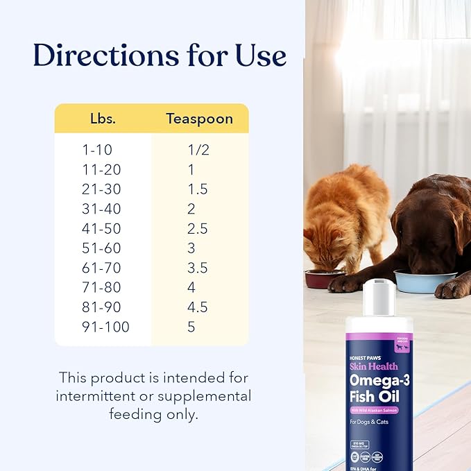Honest Paws Salmon Oil for Dogs & Cats – Omega 3 Fish Oil Supplement for Skin, Coat, Joint & Heart Health – Natural, Sustainably Sourced Wild Alaskan Salmon, 16 oz (Pack of 2)