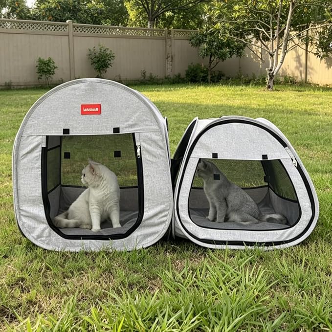 Portable Cat Playpen 2-Room, 2-in-1 Pop-up Cat Dog Crate Play Enclosure with Separate Areas, Foldable Pet Playpen for Puppy Kitten and Small Animals Indoor Outdoor Travel