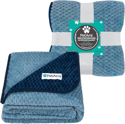 PetAmi Waterproof Dog Blanket, Leakproof XL Pet Blanket for Large Dogs, Furniture Sofa Couch Cover Protector, Fleece Cat Throw Bed Crate Kennel, Reversible Washable Soft Plush, Twin 60x80 Navy Blue