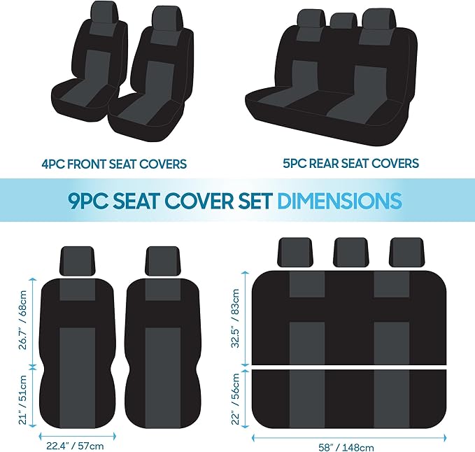 BDK PolyPro Seat Covers Full Set in Beige on Black – Front and Rear Split Bench Seat Covers for Cars, Easy to Install , Car Accessories for Auto Trucks Van SUV