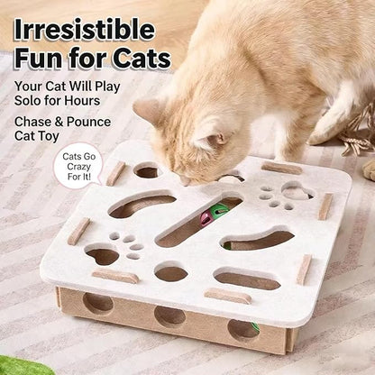 Interactive Cat Puzzle Toy, Scratch Puzzle Enrichment Box with Bell, Felt Maze Box, Mental Stimulation Toy for Cats, Self Play Fun Exercise Hide Seek Moving Cat Toy for Bored Cats