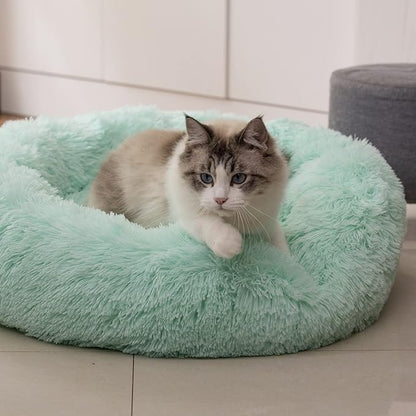 Anti Anxiety Round Fluffy Plush Faux Fur Warm Washable Dog Bed & Cat Bed, Original Bed for Small Medium Large Pets,Used to Relieve Joints and Improve Sleep（20"/24"/27''） (27", Light Green)