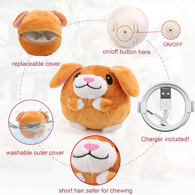 Mity rain Interactive Dog Toys, Active Moving Pet Plush Toy for Dogs, Dog Squeaky Moving Ball Toys with Chewable Plush Cover&Music for Small Medium Large Dogs Chasing (Little Dog Pattern)