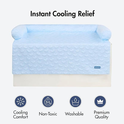 Spark Paws Cooling Couch Cover Dog Bed, Furniture Protector Mat, Non-Toxic Washable Pet Cooling Pad for Large & Small Dog - Hearts Blue - Size L