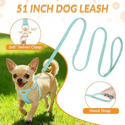 SlowTon Dog Harness Small Sized Dog - Soft XXS Dog Harness and Leash Set No Pull No Chock, Adjustable Lightweight Puppy Harness for XS Small Medium Dogs Cats (Solid Light Blue, S)