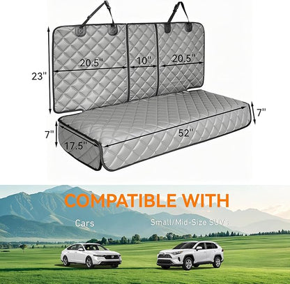 Dog Car Seat Cover for Back Seat, Waterproof Back Seat Covers for Dogs, PU Leather Nonslip Bench Car Seat Protector Universal Fit for Most Vehicles,SUVs,Small Trucks (Grey, Standard)
