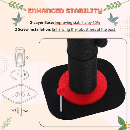 PEQULTI Flower Cat Scratching Post, Gothic Cat Tree, Tall Scratcher for Indoor Cats with Super Thick Scratching Post [Dia=5.5''], Removable Flower Bed, Cat Scratch Post with Spring Ball, Black