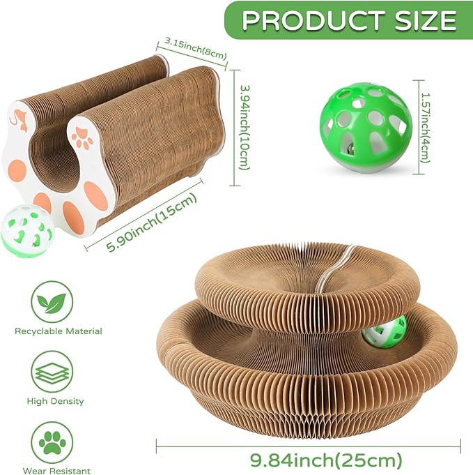 Goosheep Kitty Kurlz Accordion Magic Organ Cat Scratcher Toys for Indoor Cats - Cardboard Cat Scratching Board Ball Scratcher Pad 3 Pack