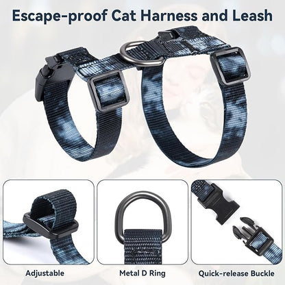 Cat Harness and Leash Set, 3-in-1 Escape Proof Adjustable, Comfortable Soft Lightweight, Safe, Easy to Wear, Walking Travel Kitten Harness for Small Medium Cats （Black