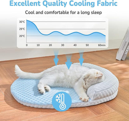 CATISM Cat Cooling Mat - Pet Bed Mat for Cats or Small Dogs, Cat Bed Cat Sleeping Beds with Pillow Soft and Comfortable, Cozy Pad Washable, Non-Slip Bottom Removable