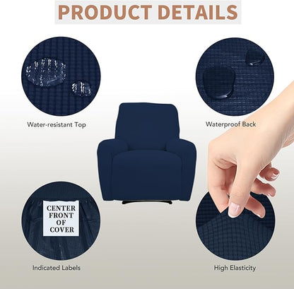 Easy-Going 100% Waterproof Recliner Cover, Dual Waterproof Couch Cover for Recliner, 1- Piece Jacquard Sofa Cover, Leakproof Sofa Slipcover for Kids, Pets, Dog and Cat (Recliner, Dark Blue)