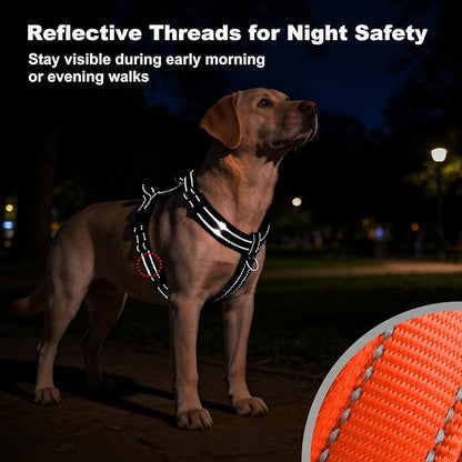 No Pull Dog Harness with Handle, Soft Mesh Padded Adjustable for Small Medium Large Dogs | Reflective Easy Walk Harness with Front Clip for Training, Running & Outdoor (Orange, L)