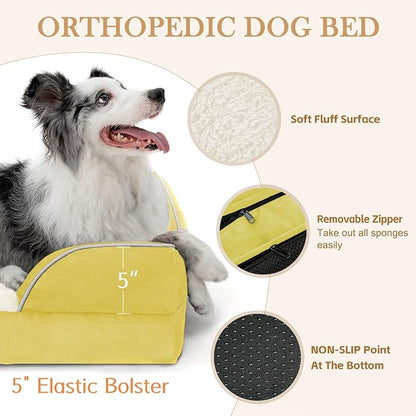 Comfort Expression Orthopedic Dog Bed for Extra Large Dogs 42x30 Inch, Waterproof Egg Crate Foam XL Pet Bed with Removable Bolsters, Dog Couch with Washable Cover & Non-Slip Bottom, Spicy Mustard