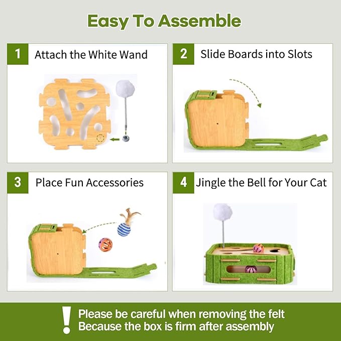 5-in-1 Cat Toys Interactive Wooden Cat Puzzle Toy Intelligence Treat Puzzle Feeder Box Game Enrichment Accessories with Jingle Balls, Wands, and Spiral Springs for Indoor Kitten Adult Cat