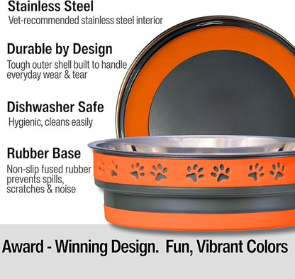Loving Pets Corsa Dog Bowls- Stainless Steel Dog & Cat Bowls - Spill Proof Dog Food Bowl, Cat Bowl, Puppy Essentials & Pet Supplies Great for Home & Travel (Small 10-20 lbs, Inferno Orange)