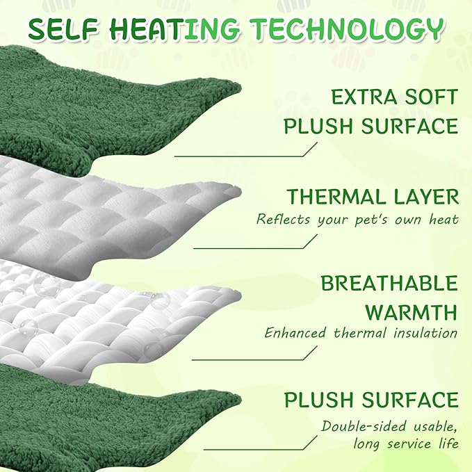 3 Pack Self Warming Pet Bed Leaf Shape Self Heating Cat Dog Mat Washable Thermal Sleeping Pad for Indoor Outdoor Hedgehog, Bunny, Sugar Glider, Rat, Chinchilla(Dark Green,Large-19 x29)