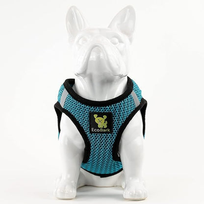 EcoBark Step in Dog Harness - Eco-Friendly Small Breed Dog Harnesses for Small and Medium Breed Dogs - Reflective and Adjustable Body Halter Vest - Soft Mesh Toy Breed Harness (Aqua Sport, Large)