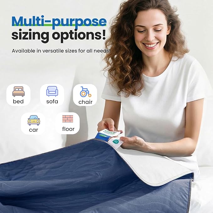 Noovirum® Washable Underpads,34"x36" (Pack of 4) Navy - Heavy Absorbency Incontinence Bed Pads for Adults, Kids & Pets - Waterproof Reusable Protective Pad for Bed, Sofa, Furniture & Floor
