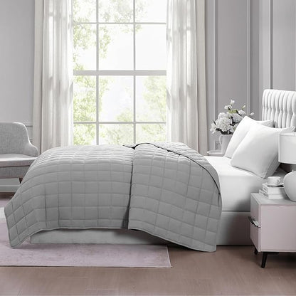 Casa Platino Premium Microfiber Down Alternative Quilted Blanket - Lightweight All Season Queen Size - Silver