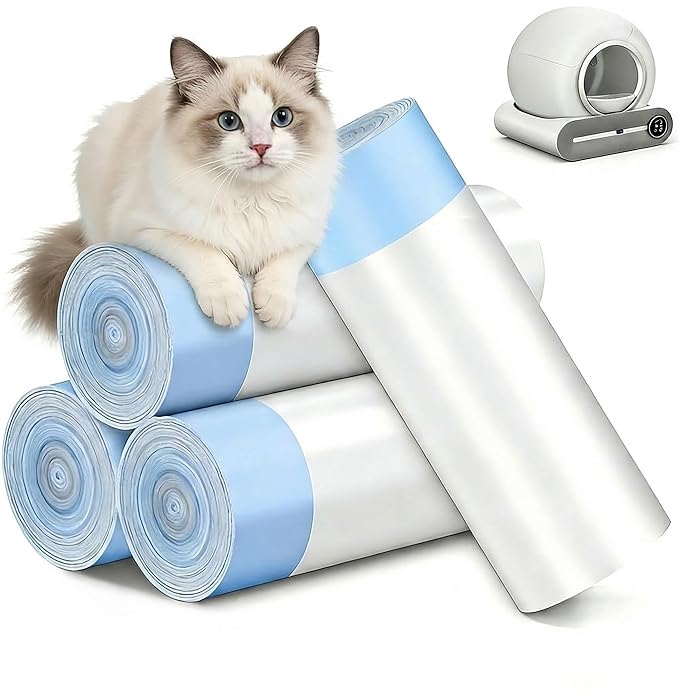 60 Count Cat Litter Box Liners for Automatic Self-Cleaning Litter Box, Heavy Duty Drawstring Waste Bags, Extra Thick 3.6-mil Leak-Proof, 18"x20" (45x50cm), 4 Rolls