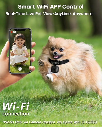 AEZ Pet Camera Collar with APP Control, 1080P HD Pet POV Camera, 210-mins Recording Wearable Action Camera with Hotspot WiFi, Magnetic Clip Camera for Cats Dogs Kids & Outdoor Use (No SD Card)