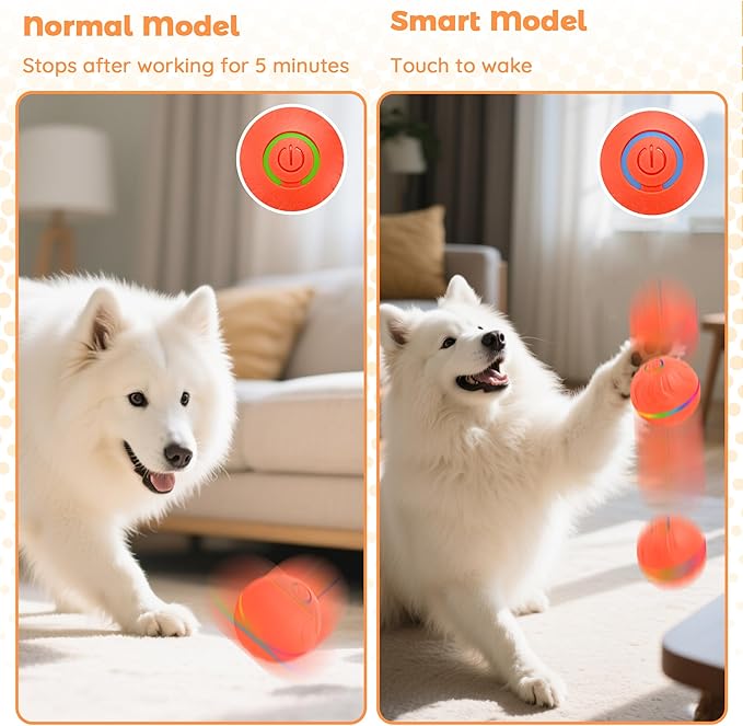 Interactive Dog Toy Ball, Durable Automatic Moving Rolling/Bouncing Balls for Puppies, Small/Medium/Large Dogs | Plush & Rubber Covers for Safe Chewing & Fun,USB Rechargeable