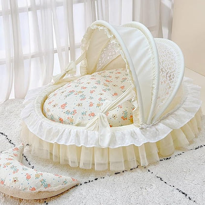 Elegant Pet Bed with Ruffles, Cradle Bed for Small Dogs Puppy Kitten Luxury Bed Sofa (XL25.6''Lx21.7''Wx17.3''Th, Cotton Begonia)
