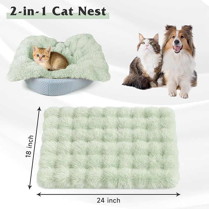 Self Warming Cat Bed, Self Heating Cat Mat & Warming Pad with Plush Fleece 18"x24", Non-Slip – Indoor Heated Cats Pad for Kittens, Small Dogs & Senior Pets,Green