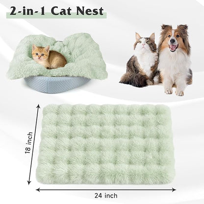 Self Warming Cat Bed, Self Heating Cat Mat & Warming Pad with Plush Fleece 18"x24", Non-Slip – Indoor Heated Cats Pad for Kittens, Small Dogs & Senior Pets,Green