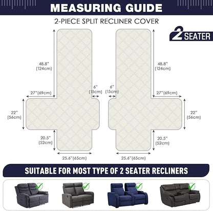 TAOCOCO 100% Waterproof Loveseat Recliner Cover, Non Slip Split Loveseat Covers for Reclining Loveseat with Elastic Straps, Washable Recliner Chair/Furniture Protector for Pets(2 Seater, Navy Blue)