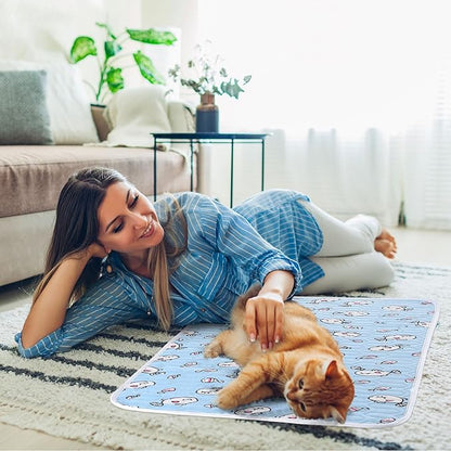 Colingmill 4 Pcs Dog Cooling Mat 28'' x 20'' Pet Cooling Mat for Dogs Cat Summer Self Cooling Mat Ice Silk Chill Pads Washable Cooling Bed Cooling Cushion for Kennel Crate Car Seat Puppy, Blue