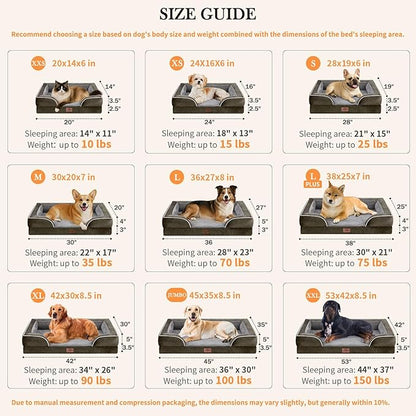 Comfort Expression Orthopedic Dog Bed for Large Dogs 38x25 Inch, Waterproof Supportive Egg Crate Foam Large Pet Bed with Removable Bolsters, Dog Couch with Washable Cover & Non-Slip Bottom, Dark Green