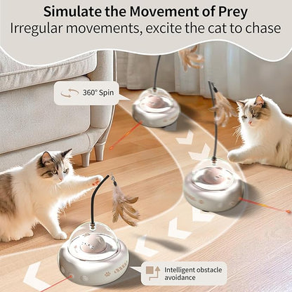 Laser Cat Toys for Indoor Cats, 2 in1 Interactive Cat Toys Laser and Feather Cat Wand Rechargeable Automatic Cat Laser Toy, for Bored Indoor Adult Cats/Kittens