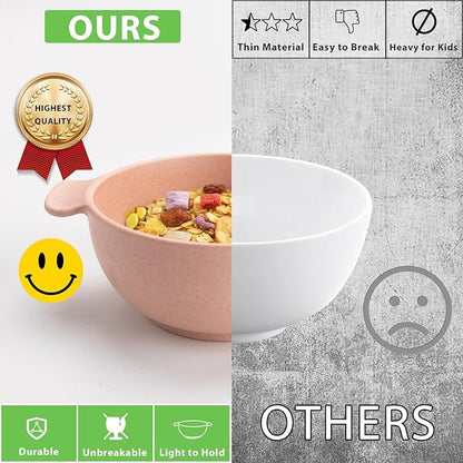 shopwithgreen Unbreakable Kids Bowls -Microwave Dishwasher Safe- Wheat Straw Snack Bowl Sets for Kids/Toddler/Children/Baby Feeding - 4 Bowls and 4 Spoons, Lightweight and Durable, 14 OZ