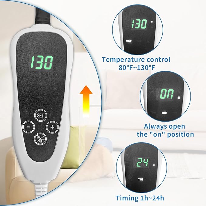 GOLOPET Dog Heating Pad 28×18 in Waterproof Heated Dog Bed,Smart Thermostat Switch with Normally Open On Function,Puppy Heating Pad with Metal Protective Tubes Added-Blue
