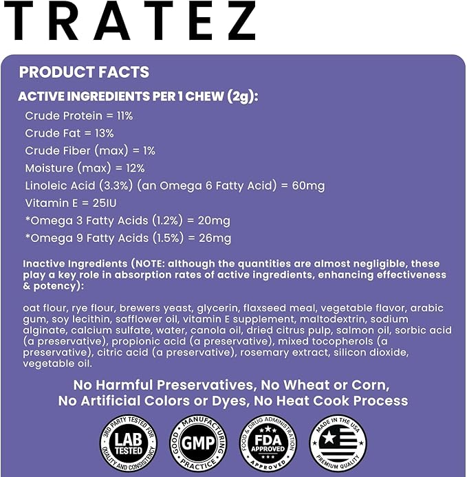 Skin and Coat Supplement for Dogs, 90 Soft Chews with Vitamin E and Essential Fatty Acids (Omega 3, Omega 6 and Omega 9 Fish Oil), Advanced Formula with Anti-inflammatory Properties
