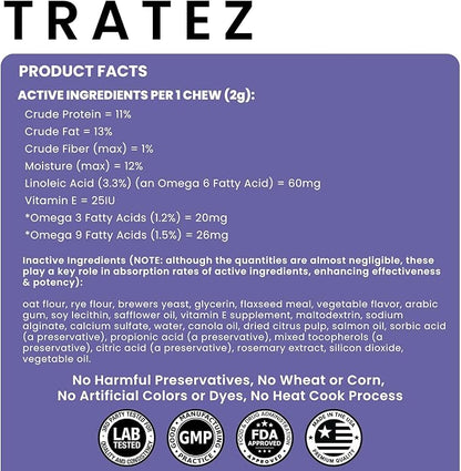 Skin and Coat Supplement for Dogs, 90 Soft Chews with Vitamin E and Essential Fatty Acids (Omega 3, Omega 6 and Omega 9 Fish Oil), Advanced Formula with Anti-inflammatory Properties