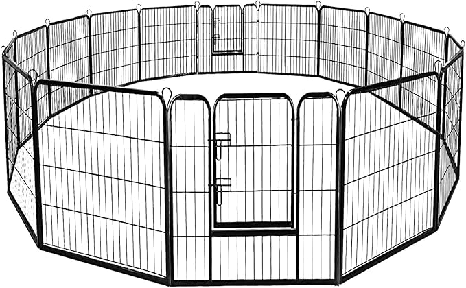 Giantex 48 inch Dog Fence with Door, 16/8 Panels Dog Playpen for Outside Large Dogs, Portable Pet Playpen Fencing Enclosures, Heavy Duty Metal Camping Fences for The Yard (16 Panels, 48 inch)
