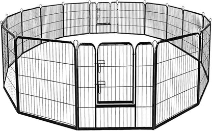 Giantex 48 inch Dog Fence with Door, 16/8 Panels Dog Playpen for Outside Large Dogs, Portable Pet Playpen Fencing Enclosures, Heavy Duty Metal Camping Fences for The Yard (16 Panels, 48 inch)