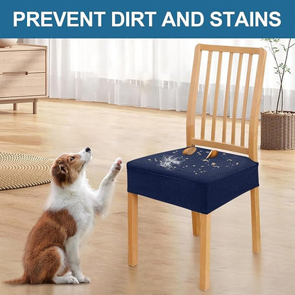 Smiry Waterproof Seat Covers for Dining Room Chairs Set of 4, Stretch Jacquard Removable Washable Chair Seat Slipcovers Protector, No Rear Covers, Federal Blue
