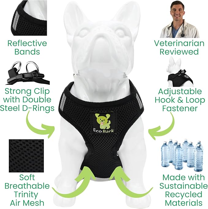 EcoBark Rapid Fastener Super Comfort Fully Adjustable Double Padded Step in Dog Harness (X-Small, Black)