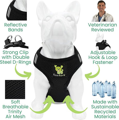 EcoBark Rapid Fastener Super Comfort Fully Adjustable Double Padded Step in Dog Harness (X-Small, Black)