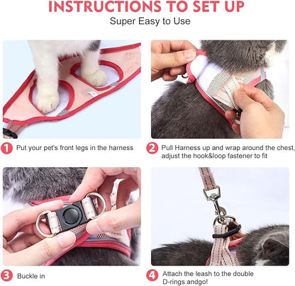 Cat Harness and Leash Set, Soft and Breathable Vest with Reflective Strip, Escape Proof Kitten Harness, Easy to Wear for Cats Walking and Traveling (Black, XS)