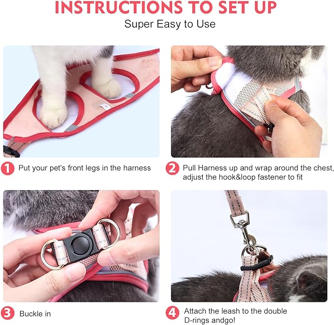 Cat Harness and Leash Set, Soft and Breathable Vest with Reflective Strip, Escape Proof Kitten Harness, Easy to Wear for Cats Walking and Traveling (Purple, M)
